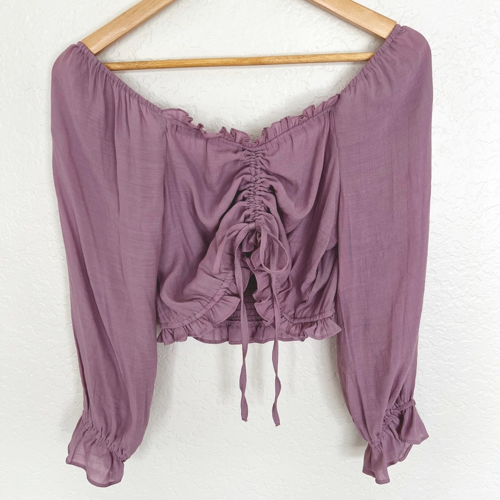 Purple off the shoulder crop top